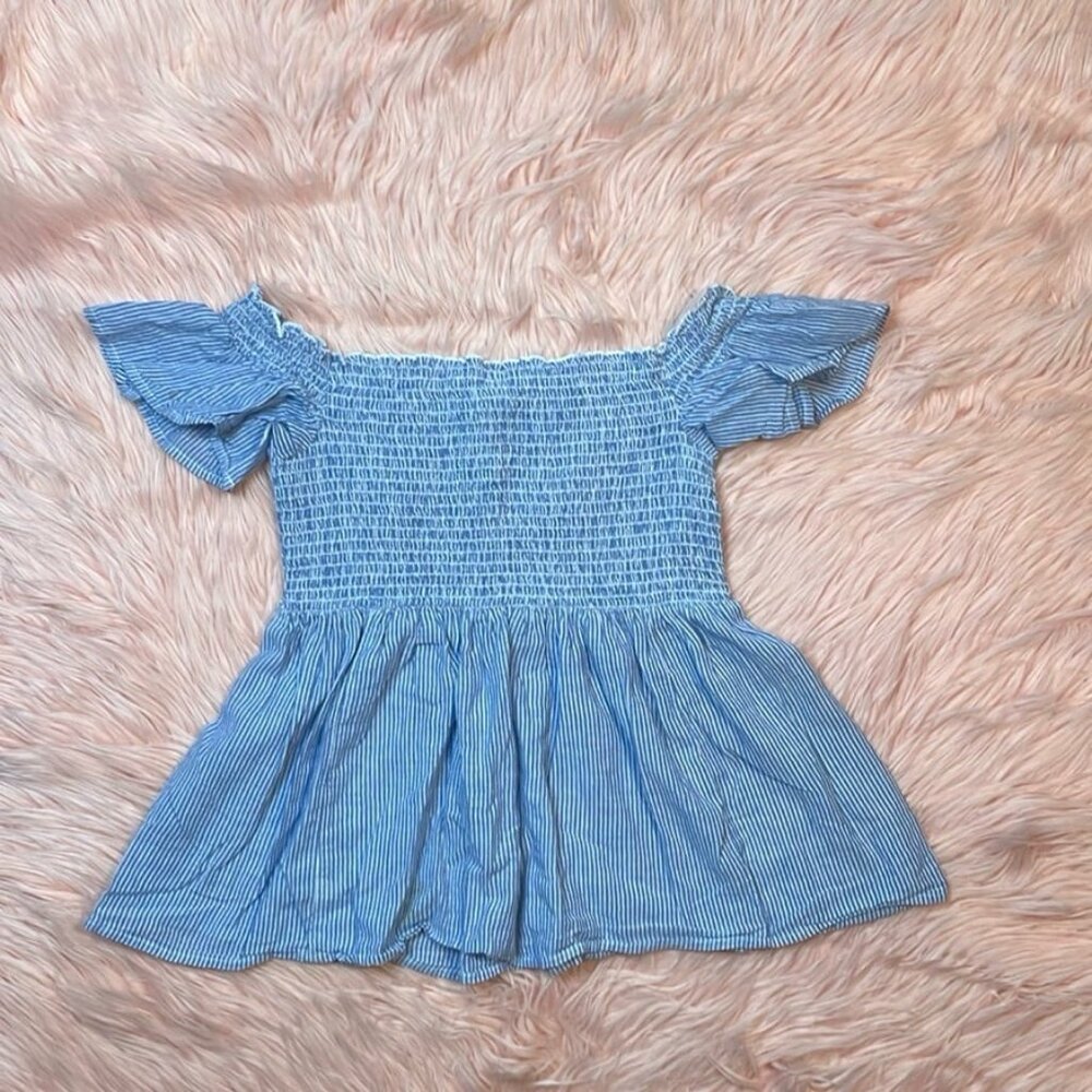 American Eagle Blue White Striped Off Shoulder Top Shirt Small